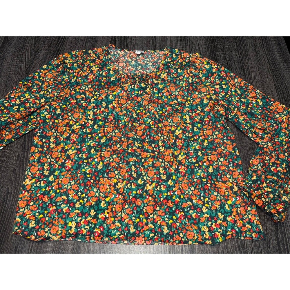 J. Crew Women's Size Large Floral Print Blouse Long Sleeve V Neck Gathered‎